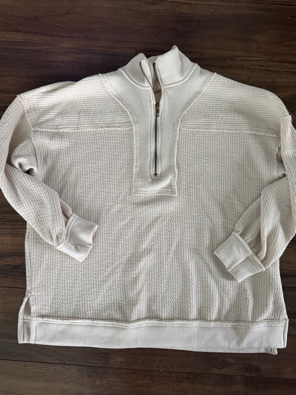 J.O.A. Cream Zip-Up Waffle Knit Pullover
